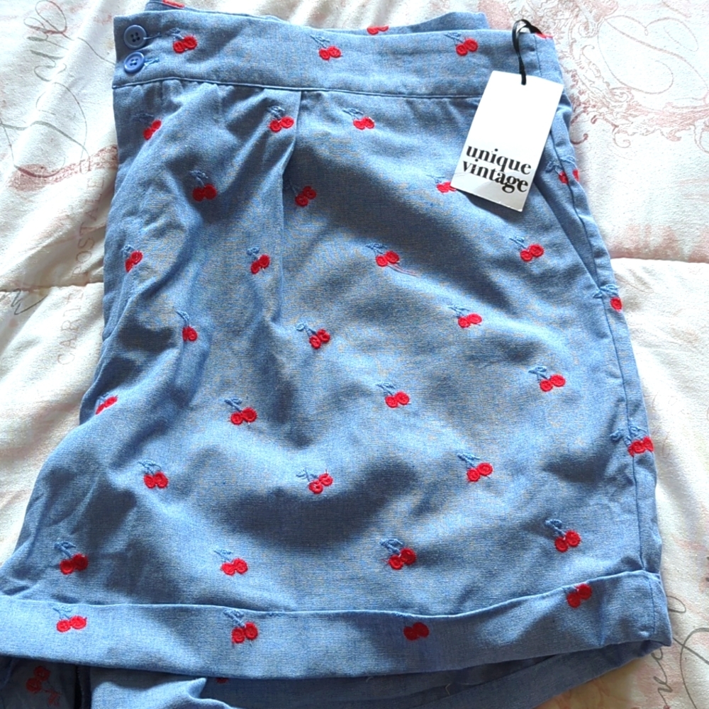 Unique Vintage New Cherry Chambray Pin Up Shorts Size 3x/20